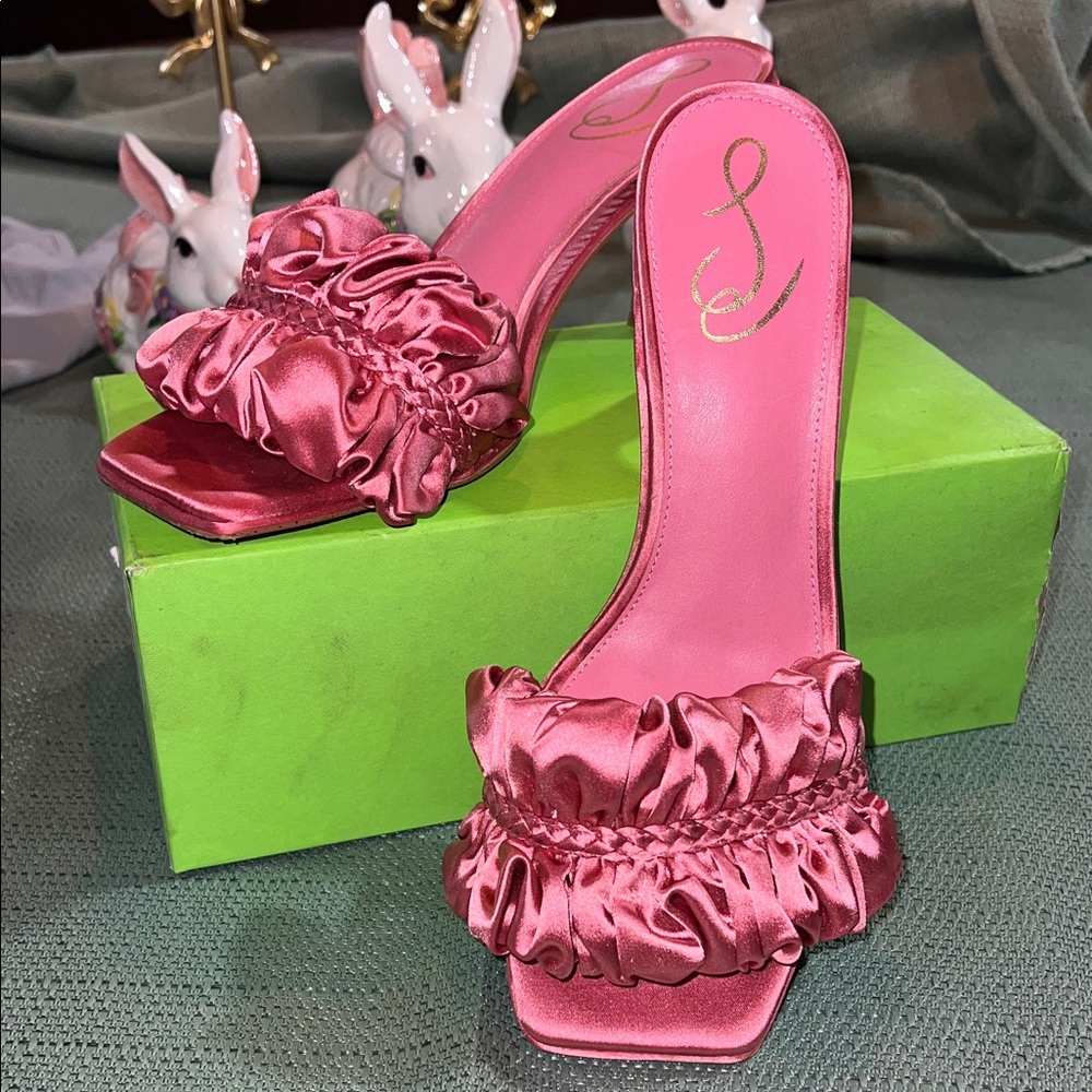 Sam Edelman carmine rose Satin Ruffle Slide Heels